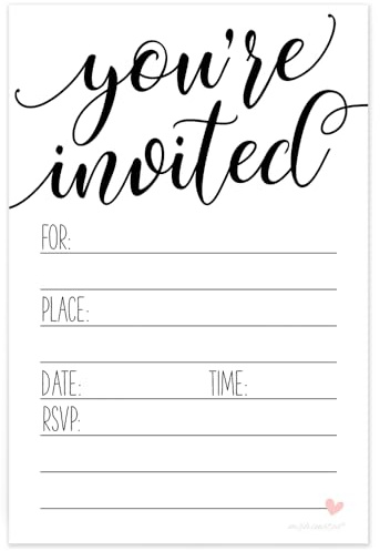 Classic Script Invitations (20 Count) with Envelopes - Sweet Heart Design
