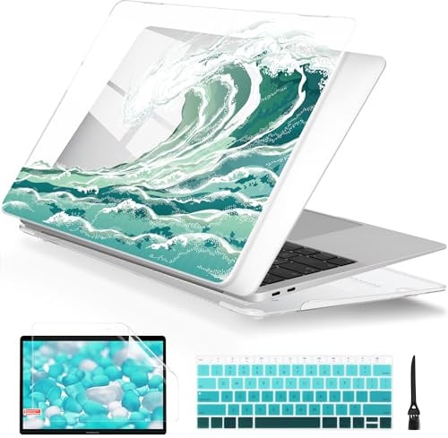 Batianda LumiArt Case for MacBook Air 13 M1 Chip, Wave | Fits Model A2337/A2179/A1932, 2018-2020; 1.2mm Slim Lightweight Hard Shell Cover, Scratch Resistant,4-in-1 Accessories Bundle