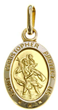 Alexander Castle Solide 9ct 375 Gold Heiliger Christophorus Anhänger Medaille - NUR ANHÄNGER mit Schmuck Geschenkbox - 'SAINT CHRISTOPHER PROTECT US' Gravur