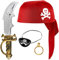 Balinco Piratenset 4-teilig für Kinder bestehend aus Rotem Piratenhut + Säbel + Augenklappe + Goldener Ohrring - Kostüm Set für Fasching/Karneval