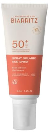 Laboratoires de Biarritz - Sonnenspray LSF50+ ALGA MARIS® Bio-zertifiziert - Gesicht und Körper - Für Babys, Kinder und Erwachsene - Leichte Fluid-Textur - 100ml - Made in France