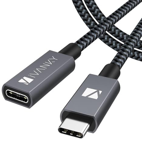 iVANKY Cable Alargador USB C a USB C, Cable Extensión Tipo C Macho a Hembra, USB 3.1 Gen 2 4K @60Hz 10Gbps Compatible con Macbook, Macbook Air, 0.5 Metro