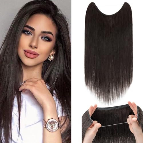 Extensions Echthaar mit transparenter Schnur, Silk-co Wire in ExtensionsNaturschwarz 60g, Secrets Hair Extensions, Unsichtbarem Haar Extensions Haarverlängerung für Frauen 40cm #1B