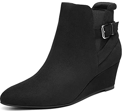 DREAM PAIRS Women's Wedge Ankle Boots Fall Low Heel Short Booties Shoes,Size 6,Black,DAB215
