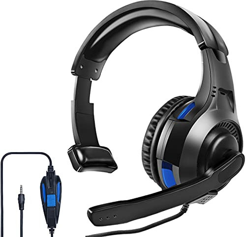 One Ear Headset with Mic for PS5/PS4/Xbox One/Xbox Series X/S/Nintendo Switch/Lite/Steam Deck, Gaming Headphone with Microphone Control, 3.5MM Wired Unilateral Chat Headset for Laptop/Tablets/Phone/PC