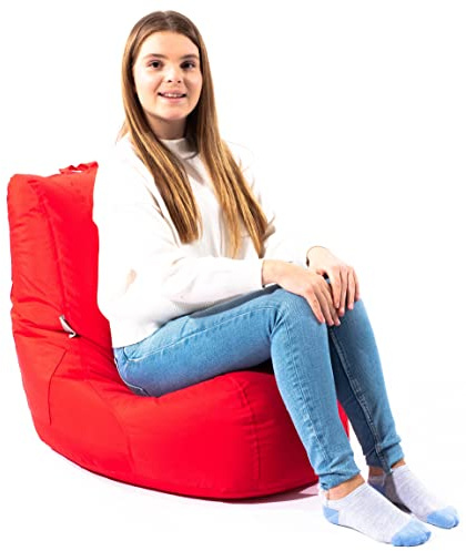 MaxiBean Bean Bag Chair Seat Indoor Or Outdoor Garden Beanbag Kids Gaming Recliner Cushion With Filling Included (Red)