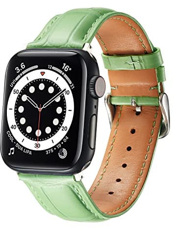 MUENShop Compatible with Apple Watch Strap Leather 38mm/40mm/41mm Light Green Wristband Replacement for iWatch