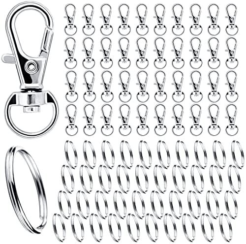 Schlüsselring Edelstahl Klein 80Stk Karabiner Schlüsselanhänger Basteln Selber Machen Ringe Karabinerhaken mit Drehgelenk(Silber)