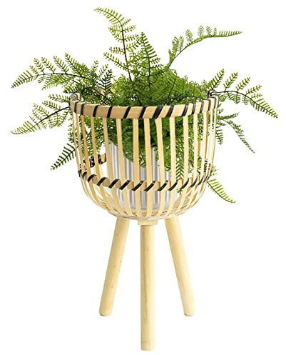 Abonda Pflanzenständer aus Rattan | Indoor Blumenständer für Wohnzimmer | Runder Tisch aus Holz, handgefertigter Eck-Pflanzerständer für Blumentöpfe, Topfpflanzen, rustikale Heimdekoration