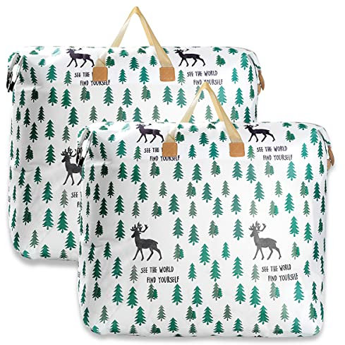 Darryy Aufbewahrungstasche, 2er-Pack 120L Aufbewahrungstasche mit Reißverschluss gr XXL, Kleidung, für Bettwäsche, Blanket, Kleideraufbewahrung, Ferientasche (Bäume)