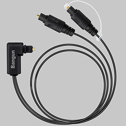 90 Degree Optical Audio Splitter 1 in 2 Out Cable, Digital Toslink Fiber Optical Splitter Audio Adapter Cable (1 Male Input 2 Male Output) for TV, Soundbar, 3ft