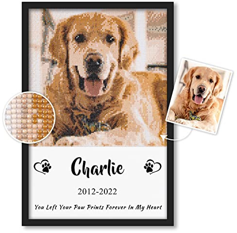 DPDP Haustiere Gedenkstein für Diamond Painting - Text Benutzerdefinierte Diamant Painting Foto Personalisiert - Bilderrahmen für Katze und Hunde für geschätzte Haustiere, 40*60CM