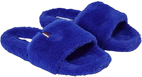 Tommy Hilfiger Pantofole Donna Flag Fur Home Slipper Slide Peluche, Blu (Ultra Blue), 39/40 EU