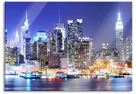 Pixxprint Glasbild, Wandbild aus Echtglas, New York Skyline Brücke, 60x40 cm, inkl. Aufhängung und Abstandshalter