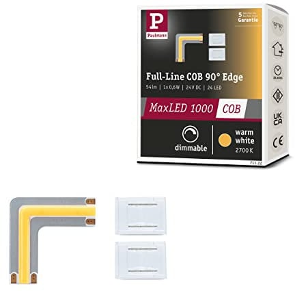 Paulmann 71122 MaxLED 1000 LED Strip Full-Line COB Ecke 90° 0,6W 1800lm/m 800LEDs/m dimmbar 0m Silber Kunststoff 2700K LED Band erweiterbar