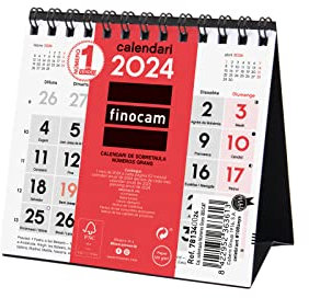 Finocam - Calendario 2024 Neutro de Sobremesa Números Grandes Enero 2024 - Diciembre 2024 (12 meses) Catalán