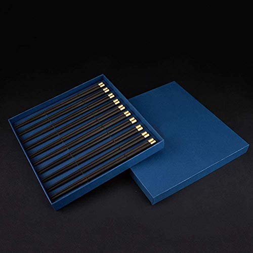 FAMMIX Lot de 10 paires de baguettes japonaises en bois d'ébène naturel avec coffret cadeau, baguettes rondes en bois sculptées à la main, réutilisables, passent au lave-vaisselle, pour restaurant