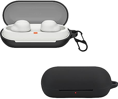 carinacoco Silicone Case for SONY WF-C700N with Carabiner, Soft and Flexible, Ultra-Thin Shockproof Cover Slim-Fit Anti-Fall Earphone Case for SONY WF-C700N - Black