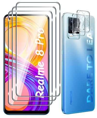 Fyqzio [3+2 Piezas Cristal templado compatible con Realme 8 Pro y protector de pantalla de cámara,sin burbujas,dureza 9H,antiarañazos,HD protector de pantalla