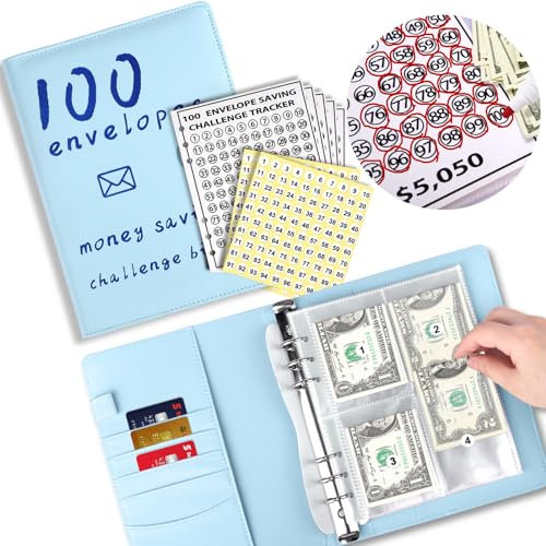 AIERSA 100 Umschläge mit Geldumschlägen, lustiges Geldbuch, Organizer mit Geldumschlägen, für 100 Tage Bargeld, Budgetierung, Sparbox-Ersatz, Blau
