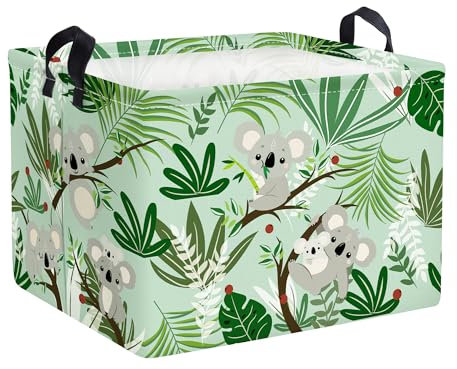 Clastyle Paniers Rangement Koalas Feuilles de Palmier Animaux de la Forêt Vert Boîtes de Rangement Cubique pour la Chambre des Enfants, 40x30x30 cm