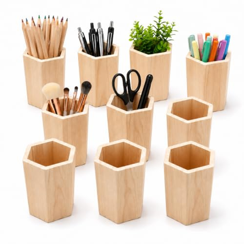 STOBOK 10 Stück Stift-Halter Kiefernholz, Holz Stifthalter Desk Organizer | DIY Stifthalter aus Schreibtisch Bleistifthalter. Mini Schreibtisch Organizer für Stifte Büromaterial Make-up-Pinselhalter