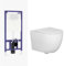 Wall Hung Toilet Pan Dual Concealed Cistern Frame Soft Close Seat & Chrome Flush Plate Abacus Rimless Toilet