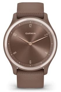 Garmin vívomove Sport - Montre connectée à Aiguilles mécaniques et écran Tactile - Peach Gold avec Bracelet Chocolat - Boîtier 40 mm (Reconditionné)