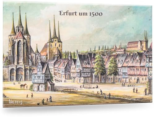 VALDEIG Kühlschrank Bild Magnet - Erfurt um 1500 - Kühlschrankmagnet Deutschland, Alt Germany, Thüringen Souvenir, Magnete für Kinder, Kühlschrankmagnete Geschenk für Magnetkühlschrank, Küchenmagnet