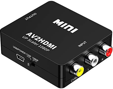 Tellegante Adaptateur RCA vers HDMI, AV RCA CVBS vers HDMI, Adaptateur HDMI, Convertisseur RCA vers HDMI Support 720 1080P pour Caméra, DVD, VHS, Xbox, PS1, PS2, WII, N64, Snes, NES, PSP TEL AHD100B