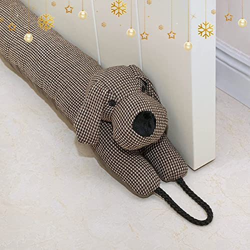 Forecronic Bas de Porte décoratifs Coupe Vent 91cm pour Porte et fenêtre, Coupe Courant d'air Animal lesté, Bloque Bruit Serpent pour Bas de Porte avec Boucles d'accrochage - Chien Brun 36