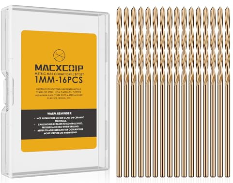 MACXCOIP Metric 16Pcs M35 Cobalt Drill Bit Set, 1mm HSS Cobalt Jobber Drill Bits, for Hardened Metals, Stainless Steel, Cast Iron and Wooden Plastics
