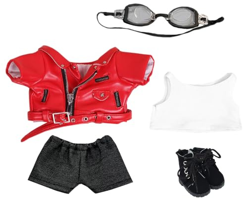 niannyyhouse 20 cm Plüschpuppenkleidung, Ledermantel, Jeans, Brille, Weste, Schuhe, Jacke, Outfit, 20,3 cm, Puppen verkleiden sich (rot, 20 cm)