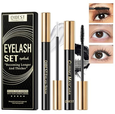 Mascara Liquid Lash Extensions Mascara, Wimpern, 2-in-1-Set, schlanke, dicke, lockige Wimpern, nicht leicht zu verschmieren, wasserfest, Styling-Wimpernpflege-Lösung, schwarze Wimperntusche für ältere