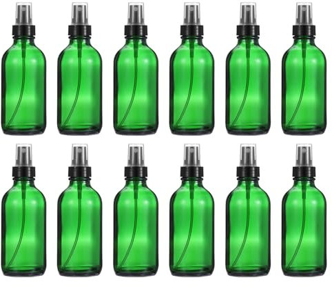 PATIKIL 4oz Glass Spray Bottles, 12pcs Nozzle Leak Proof Empty Water Mist Stream Sprayer for Cleaning Solutions Plants Hair, Green Black