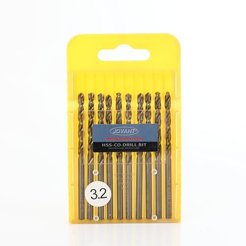 JOVANT Lot de 10 forets hélicoïdaux en acier rapide M35 HSS pour perceuse/visseuse - 3,2 mm