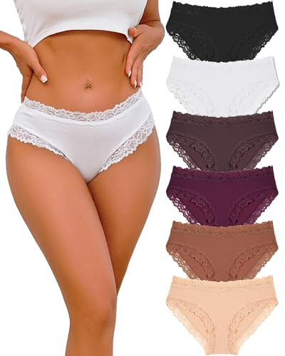 ALL OF ME Confezione da 6 Pezzi di Biancheria Intima da Donna in Cotone Brasiliano, Slip in Pizzo Morbido Hipster Sexy Panties, Mutandine da Donna, Mutandine morbide, Taglie S-XL, Serie A-6, XL