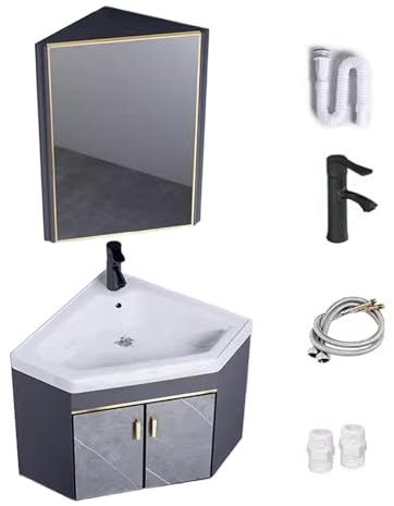 Meuble Lavabo d Angle Salle de Bain avec Vasques, Armoires de Salle de Bain avec Miroir, Miroir HD Grand Stockage, Meuble Salle de Bain Mural, pour Toilette(48CM)