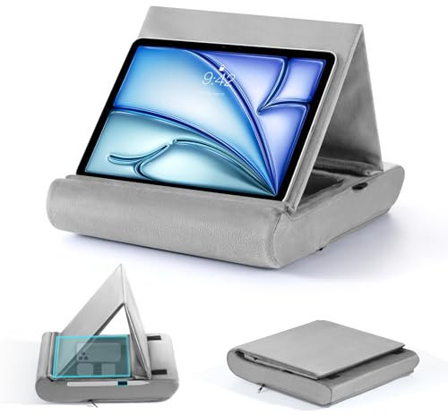 MoKo Tablet Kissen Halter, Tablet Halterung für Bett/Schoß/Schreibtisch, Faltbare Ipad Ständer Kissen 12 Tablets, mit Stiftschlaufe, für iPad Air 6 2024, iPad Pro 11 2024, Galaxy Tab, E-Reader, Grau