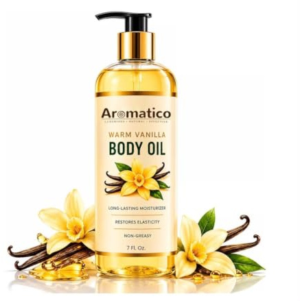 Aromatico Warm Vanilla Body Oil for Women, Winter Nourishment Oil, 7 Fl Oz | Moisturizing, After Shower Body Oil · For Soft, Glowing Skin · Non-Sticky Daily Care · Cozy, Creamy Vanilla Scent