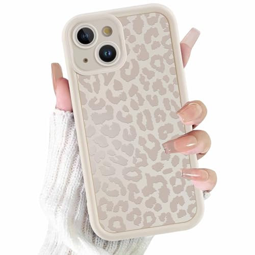 ZhuoFan Hülle für iPhone 14 6,1”, Aesthetic Leopard Muster Handyhülle Weiß Matte Schutzhülle Ultra Weich Silikon Dünn TPU Case Stoßfest Kratzfest Bumper Cover, 07