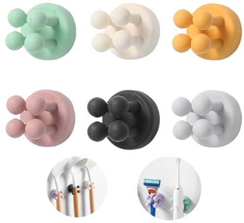 Vastsea 6 Stück Soporte de Silicona para Cepillos de Dientes, Ganchos Autoadhesivos, Ganchos Adhesivos Impermeables, Montado en la Pared, Gancho único para Pared o Vidrio para Colgar baño, Cocina
