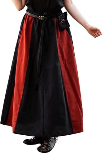 Leonardo Carbone® Damen Rock Dana | Elastischer Bund | Verstellbarer Kordelzug | Karneval, Halloween, Cosplay, LARP, Mittelalterrock, Kostüm, Gewand | Baumwolle Schwarz/Rot S/M