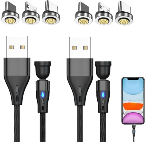 DONOONIS Cable USB C Magnétique,Rotation à 360° Rapide Cable USB Magnetique,3 en 1 [1M+2M] Chargeur Aimanté,Compatible Cable Magnetique iphone,Smartphone,Laptop,USB,Type C,Linght-ing