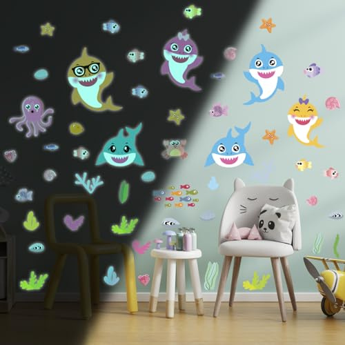 Ambiance Sticker Leuchtender Wandaufkleber für Decke, Kinder, fluoreszierend, Meerestiere – H 120 x L 90 cm