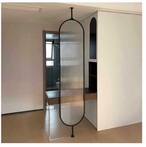 Trennwand 4 3 2 1 Paneel Große Raumteiler vom Boden bis zur Decke, Drehbare Sichtschutzsäule aus Metall mit gehärtetem Glas, Moderne schwarze Trennwandpfosten für Apartment-Dekor(1-Panel,70x18in/180x4