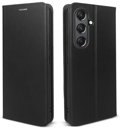 phase9 Echtleder Handyhülle für Samsung Galaxy A26 5G Klapphülle Leder Case Hülle Magnetverschluss RFID-Schutz Kartenfächer Geldfach Standfunktion Schutzhülle Datenschutz Schwarz