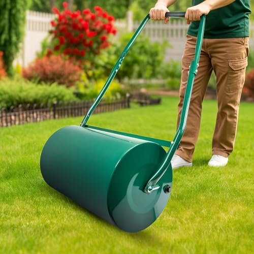 Pelle & Sol 48L Lawn Roller Heavy Duty – Garden Lawn Roller Water Filled or Sand – Soil and Grass Rollers, Leveller with Scraper Bar & Foldable Handle – Garden Tools/Rollers for Lawns