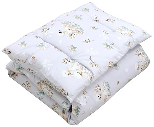 TupTam Kinder Gemusterte Bettdecken Set Ganzjahresdecke Bettdecke Kopfkissen Flachkissen 2tlg., Farbe: Schwäne Grau, Größe: 135x100 cm
