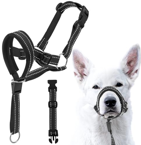 Voarge Ausbildungsgeschirr Hundehalfter Haustier Maulkorb, Einfache Anpassung, Leicht, mit gepolstertem Nasenriemen, Hundemundschutz Training Halter verhindert Bellen Beißen und Kauen, L